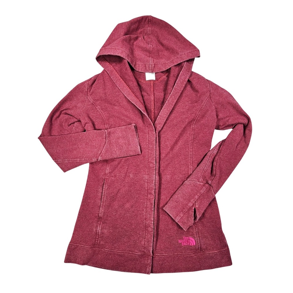 The North‎ Face Women's Small Burgundy Full Zip Snap Hoodie Thumbholes Maroon S